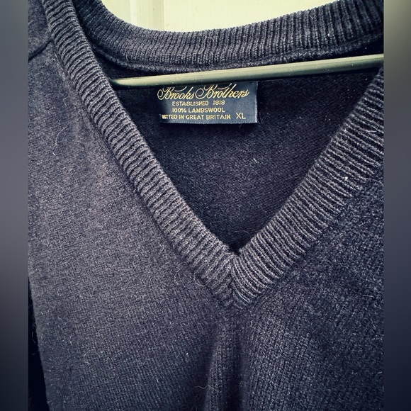 Men’s Brooks Brothers 100% Wool V-Neck Sweater Navy Blue Size XL - Picture 3 of 4